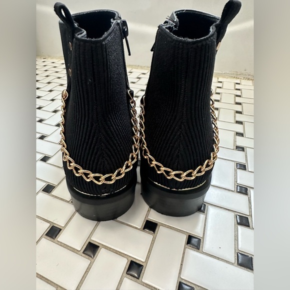 Black Ankle Boots with Gold Chain Detail - Picture 6 of 7